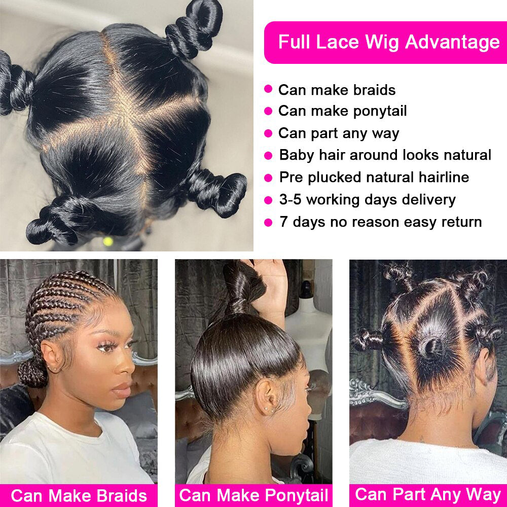 Full Lace Wig Body Wave Virgin Hair Natural Black Pre-Plucked - Doaburu Hair