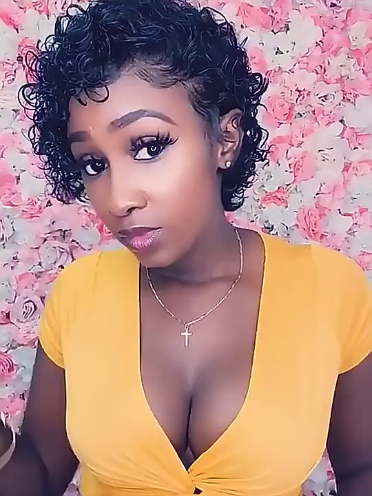 Short Pixie Cut Curly Wig Natural Black Human Hair Bob Wig
