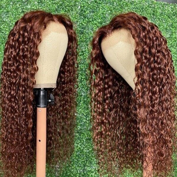 Reddish Brown Hair Color Water Curly Wave 4x4 13x4 Lace Frontal Wigs - Doaburu Hair